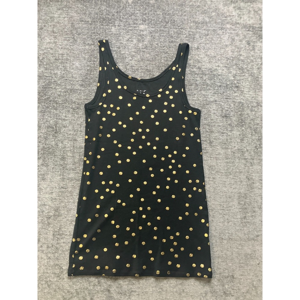 A New Day Tank Top Womens Large Black Polka Doot Cotton Stretch Round Neck